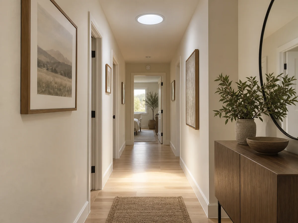 Lake Forest hallway illuminated by a round sun tunnel diffuser